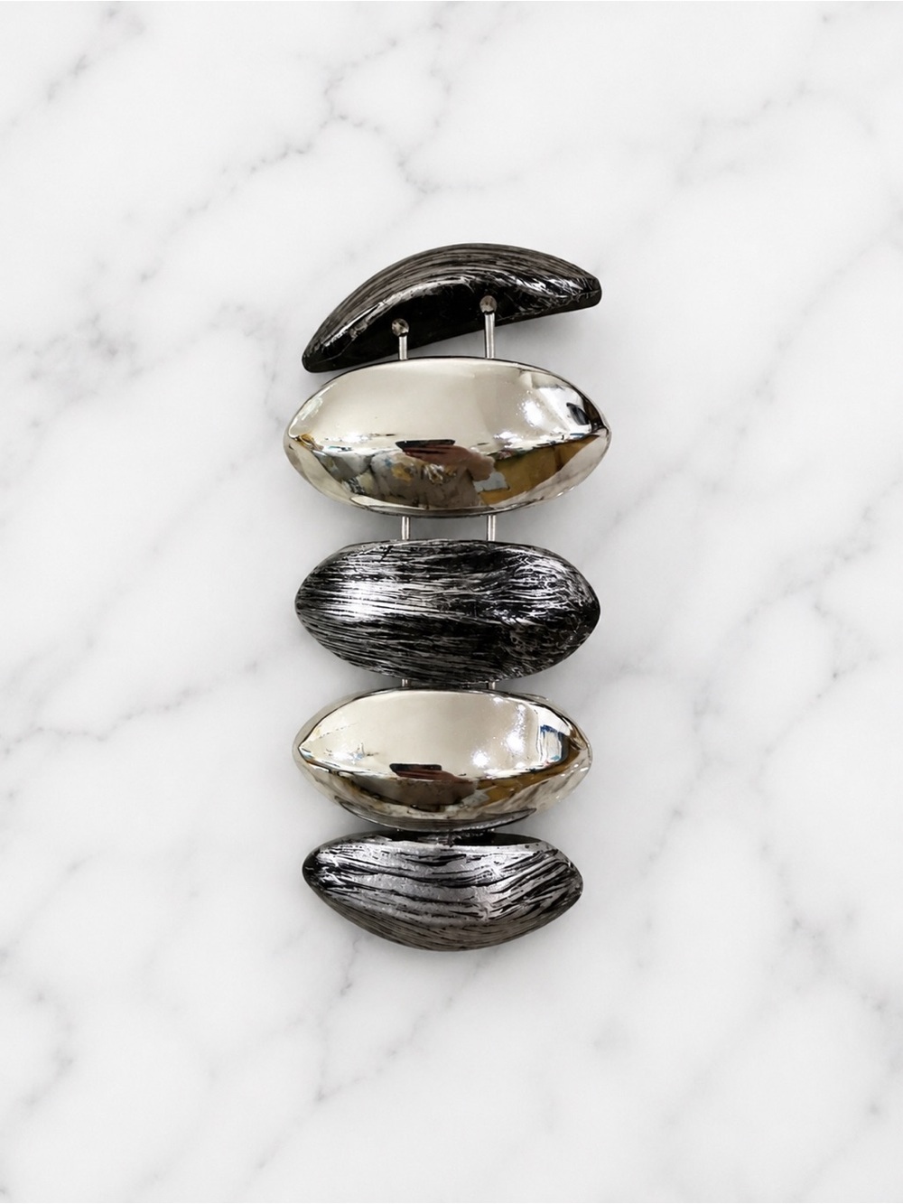 Black & Silver Stretch Statement Wide Bracelet Chunky Silver Tone & Marbled - Picture 6 of 6
